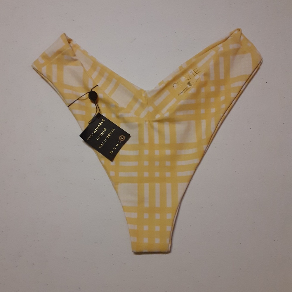 Skatie Yellow & White Checkered Swim Bottoms